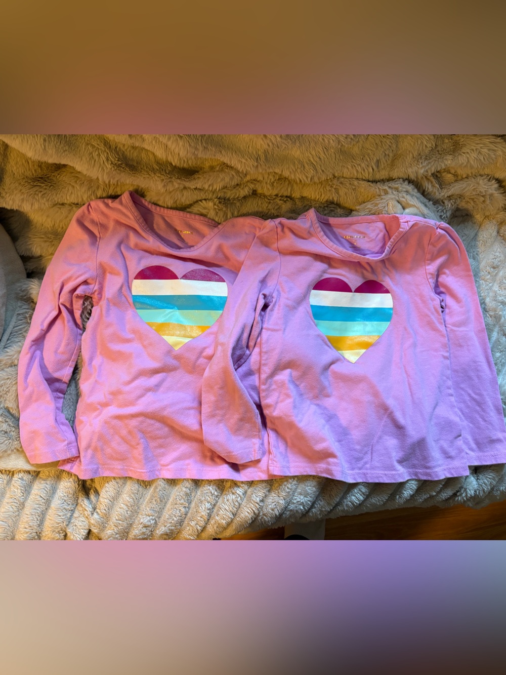 BCBGirls Pink Long-Sleeve Shirt with Rainbow Striped Heart
